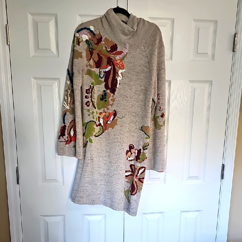 Floral Embroidered Sweater Dress